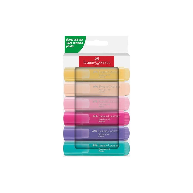 Faber-Castell 251656 Highlighter Set 46, 6 Pastel Highlighters with Durable
