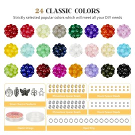 Paodey 6mm Glass Beads for Bracelets 1400pcs, 24 Colors Crystal Beads for Jewelry Making Round Beads Bracelet Making Kit DIY Crafts with Spacer Beads Charms Accessories