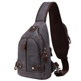 SHENHU Crossbody Sling Bag Waxed Canvas Leather Shoulder Chest Bag for Men Daypack