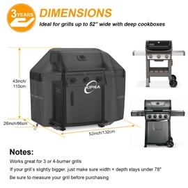 Kipiea Upgrade BBQ Grill Covers 52 inch, Heavy-Duty BBQ Covers, Universal Outdoor Grill Covers with 4 Windproof Buckles, No Tears Anti UV No Fading (52" W x 26" D x 43" H)