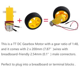 RCmall TT Motor DC Gearbox Motor Dual Shaft Motor 200RPM DC 3-6V Ratio 1:48 with Tire Whee for DIY Smart Car Robot (4 Motors 4 Wheels)