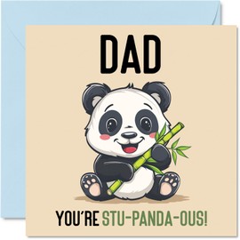 Birthday Cards for Dad - Stu-Panda-ous - Funny Birthday Card for Dad from Son and Daughter Fathers Day Card for Dad 145mm x 145mm Joke Greeting Cards for Men and Him
