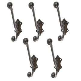 Hammer and Tongs Leaf Backed Hat & Coat Hooks - Pack of 5 - W35mm x H150mm - Metal Vintage Wall Mounted Entryway Coat Hooks Hat Hook Storage Hanging for Clothes, Coats, Hats