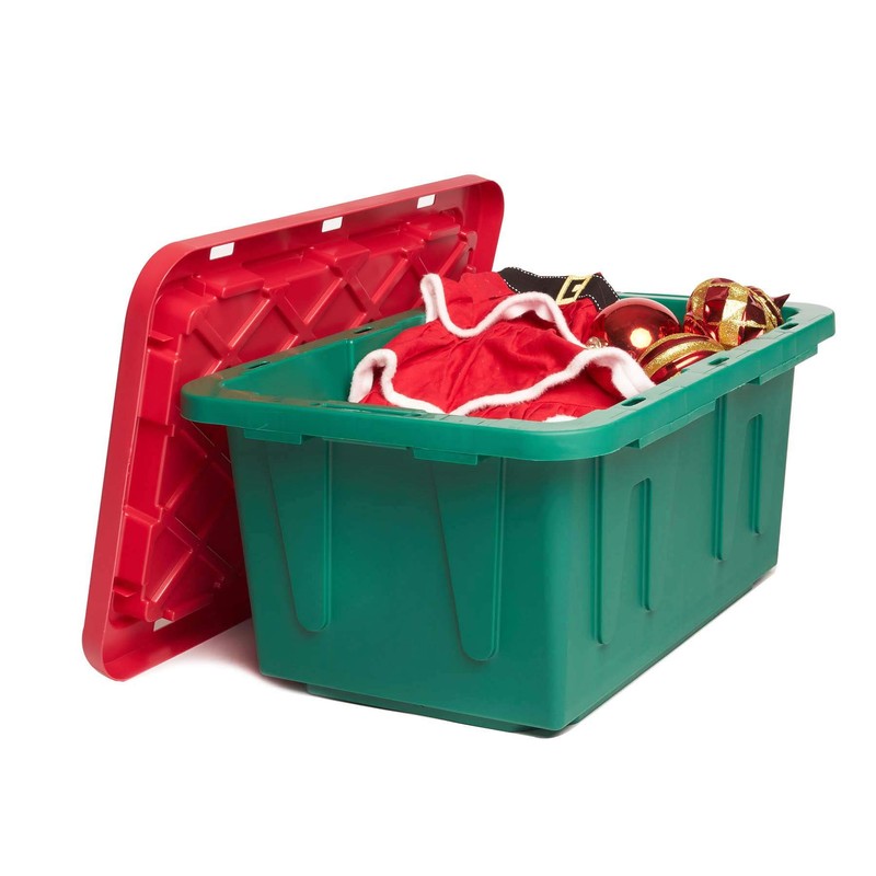 HOMZ Holiday Plastic Storage Container, 2 Pack, Red/Green, 2 Count