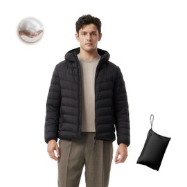 TANBOER Men's Packable Down Jacket Lightweight Winter Windproof Puffer Jacket Hooded Warm Outdoor Down Coats for Travel