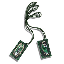 Needzo Saint Jude and Our Lady of Guadalupe Green Nylon Scapular, Full Color Religious Prayer Necklace for Men and Women, Pack of 3