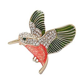 NOUMANDA Hummingbird Brooch Pin Crystal Enamel Gold Emerald Bird Brooches Jewelry for Birds Lover (pink and green)