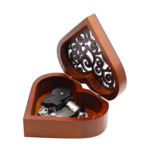Wooden Music Box, Heart Shape Vintage Wood Carved Mechanism Musical Box Wind Up Music Boxes Gifts For Women Daughter Girl Christmas Birthday Valentine's day, Melody For Elise