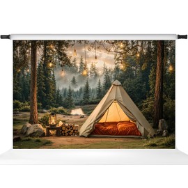 Kate Camping Forest Tent Lights Backdrop Forest Sunrise Photography Backdrops, 7x5ft
