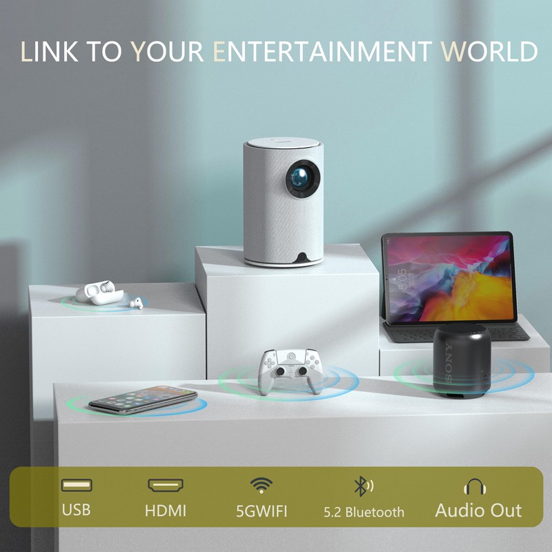 Mini Projector with Wifi and Bluetooth,Electric Focus 1080P 400ANSI Movie