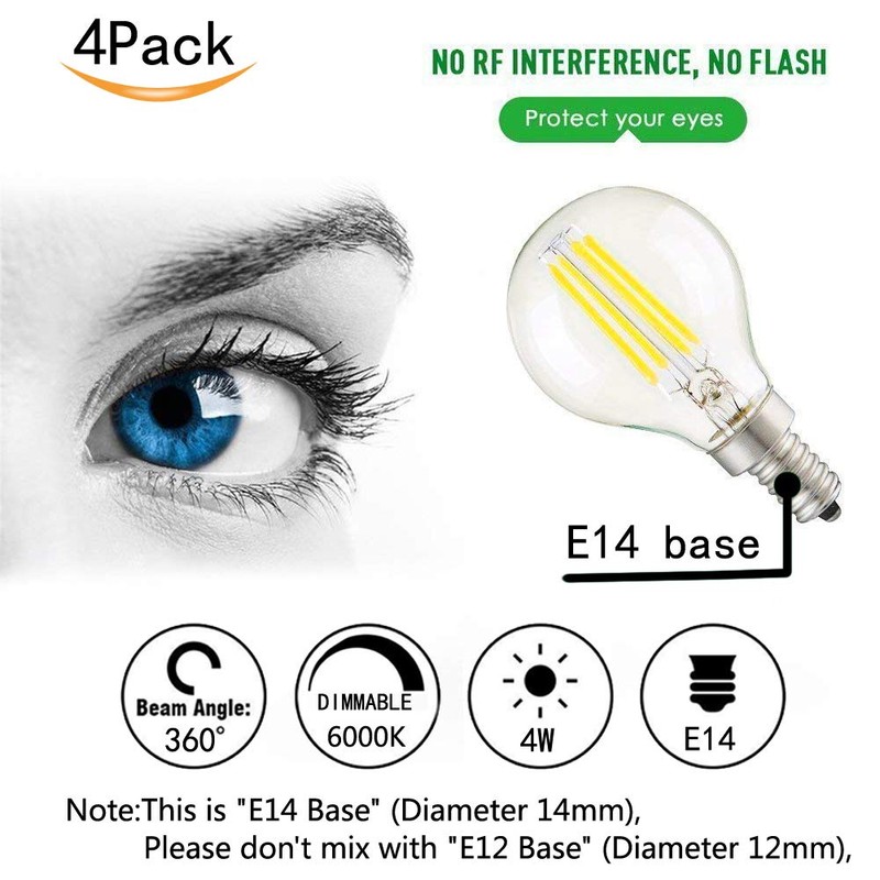 CTKcom G45 4W Candelabra LED Bulbs Dimmable(4 Pack)- E14 Base