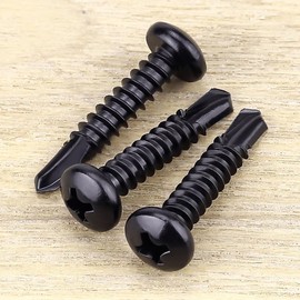 #10 x 1 Black Pan Head Self Drilling Screws, Phillips Drive, 410 Stainless Steel Phillips Pan Sheet Metal Screws, Black Coated Finish, Dovetail, 100 PCS