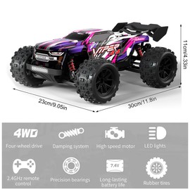 Kodbiby RC Truck, 1/16 Scales 36km/h High-Speed Remote Control Car, 4WD Off Road RTR 2.4GHz Remote Control Rock Crawler Car with 390 Brush Motor Lights Gift for Adults or Kids