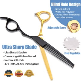 SMITH CHU Hairdressing Scissors Hair Thinning Scissors Blending Texturizng Shears Professional Stylist Hairdresser Haircut Salon Barber Scissors for Man, Women and Kids 6 Inch Black Gold