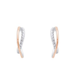 Amor 2026195 Women's Creole Earrings 925 Sterling Silver with Synthetic Zirconia 1 cm Bi-Colour Comes in Jewellery Gift Box, Sterling Silver, Created Cubic Zirconia