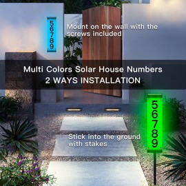 Tomskiko Solar Address Sign - Solar House Numbers for Outside Waterproof Color Changing Address Plaques with Remote Control, LED House Numbers for Yard Street Door Outdoor Home with Stake (Multicolor)