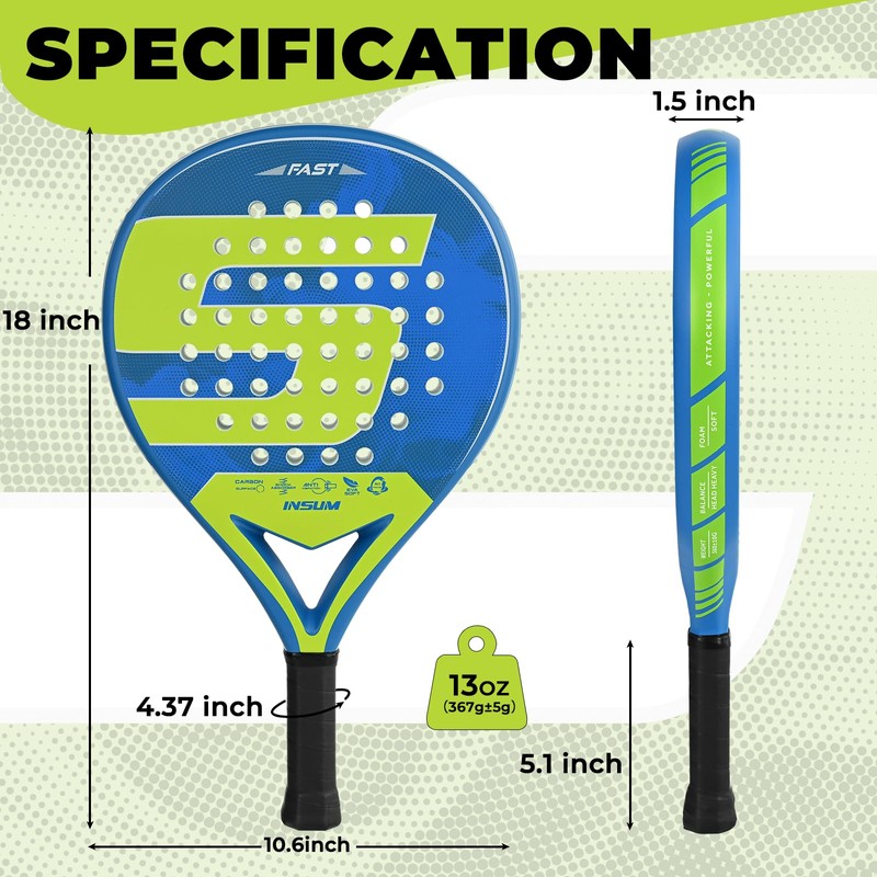 INSUM Round Padel Racket, Carbon Fiber Face with EVA Soft