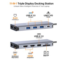 USB C Docking Station, NOVOO Triple Display Type C Hub Dual Monitor HDMI 4K@60Hz DP Multiport Adapter 4USB Ethernet SD/TF 100W PD Dongle Data for Dell/Surface/HP/Lenovo Thinkpad Laptop
