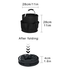 Foldable Universal Cleaning Caddy, 28 x 28 cm, Freestanding Tool Basket, Cleaning Caddy, Tool Basket Bag with 6 Outer Pockets, for Indoor and Outdoor Use, Garden, Bathroom, Camping (Black)