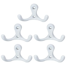 sourcing map Double Wall Hook Scarf Coat Prong Coat Hanger Holder with Screws Zinc Alloy White Pack of 5