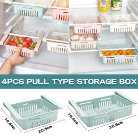 Frasheng Pack of 4 Fridge Drawers, Fridge Extendable Storage Basket, Adjustable Storage Shelf, Fridge Partition Layer Organiser, Fridge Organiser, for Vegetables, Fruits, BPA Free