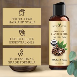 Handcraft Blends Organic Castor Oil 4 Fl Oz | 100% Pure and Natural | Premium Grade Carrier Oil | Hair, Eyelashes and Eyebrows | Hair and Body | Expeller-Pressed | Hexane-Free