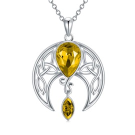AOBOCO Celtic Necklace 925 Sterling Silver Crescent Moon Pendant with Simulated Birthstone Celtic Irish Jewellery Gifts for Women, Crystal, Crystal