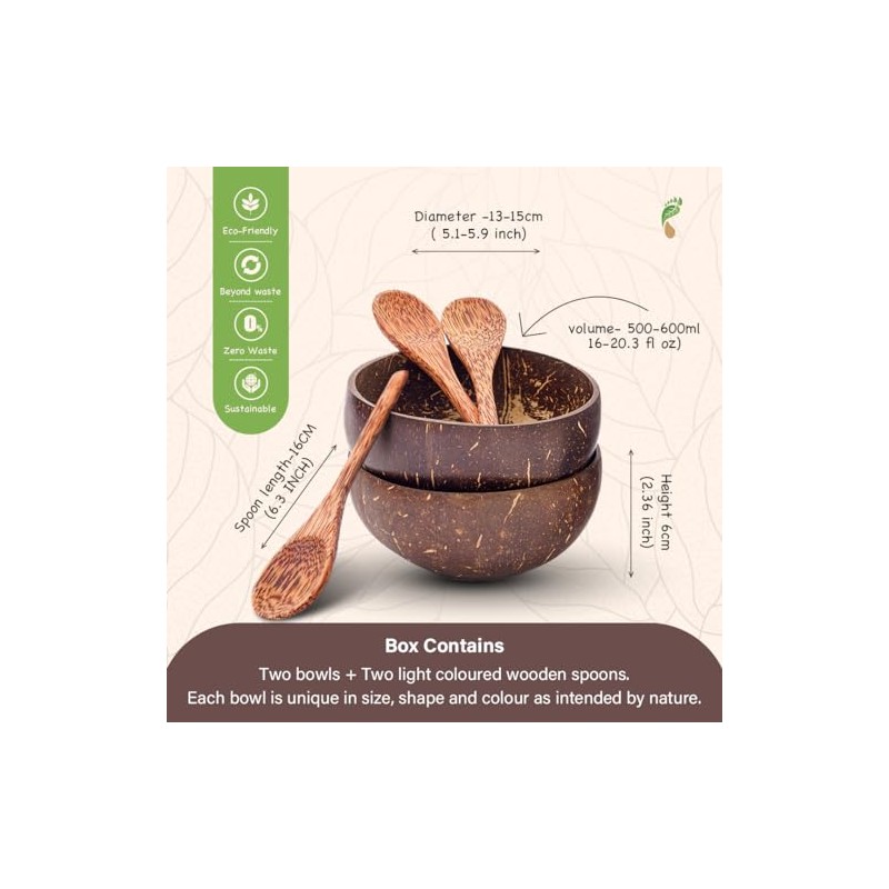 Bella Tree® Set of 2 Coconut Bowls with 2 Wooden