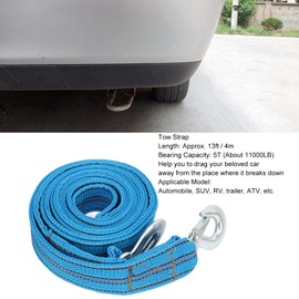 Buachois Tow Strap with Hook, 4.3 m Length, 5 Ton Load Capacity, Robust Tow Rope, High Strength Tow Rope with Metal Safety Hook for Trailers, Securing Items