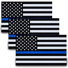Besby 3pcs Reflective US Flag Stickers, Thin Blue Line American Flag Decal Car Laptop Bumer Sticker 5"x3" Vinyl, Support USA Police and Law Enforcement Officers