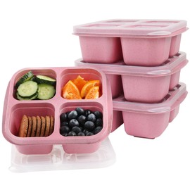 LCHLZZ 4 Pack Snack Containers, 4 Compartments Snackle Box Container, Meal Prep Reusable Lunchable Container, Microwave Dishwasher Safe, Food Storage Containers for Work Travel (Pink)