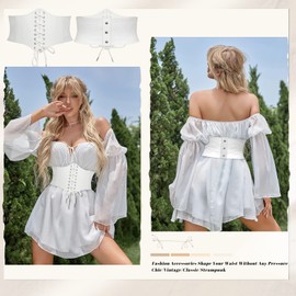 JASGOOD Women’s Elastic Costume Waist Belt Lace-up Tied Waspie Corset Belt for Women，White