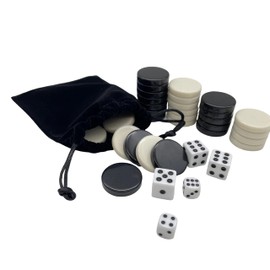 1.06 Inch 30 Pieces Backgammon Checkers Replacement Set Checker Board Games Playing Game Chips with 5 Dice Come with Drawstring Storage Pouch,Black and Ivory