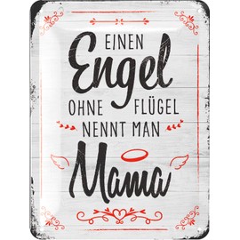 LANOLU Tin Sign Mama – Ein Engel ohne Flügel nennt man Mama – Mother's Day Gift Sign Vintage Metal Sign Sayings, 15 x 20 cm