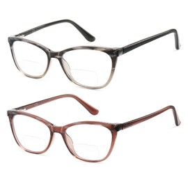 Kafirlo Bifocal Reading Glasses Women Cat Eye Blue Light Blocker Computer Reader Clear Top No Line Cateye Progressive Eyeglasses Ultralight Small Bling Cute Scratch Resistant Unbreakable Eyewear 2.25