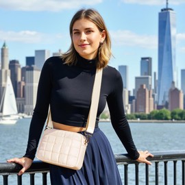 Herald Small Puffer Crossbody Bags for Women, Lightweight Nylon Quilted Shoulder Purse Handbag with Multiple Pockets (Khaki)