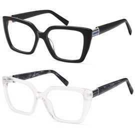 AMOMOMA Oversized Square Reading Glasses for Women,Trendy Blue Light Computer Reader Frame AM6201 C1+C3 1.0 X