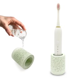 DiatZeno Single Toothbrush Holders for Bathrooms - Diatomite Quick-Dry Organizer, Minimalist ElectricToothbrush Holder for Countertop, Shower & Travel Storage(Green)
