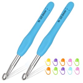 Reessy 2Pcs Large Crochet Hooks Set, 10.0mm Metal Crochet Hook Set with Soft Rubber Handle for Beginners and Adults, Ergonomic Crochet Hooks for Arthritis Hands Fine Crocheting