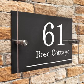 Badgemaster Layered Glass Effect Modern Anthracite Acrylic House Number Sign 20cm x 13cm Bottom Horizontal Line