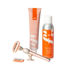 Fler Smooth Skin Set - Women's Razor with Holder and 2 Replacement Razor Blades, Unisex Razor Set with Deshedding Foam and Soothing Body Cream, Razor Blade with Aloe Vera, Pink Blush