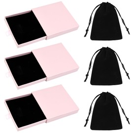 Udewo 3 PCS Pink Jewellery Boxes, Single Bracelet Gift Box Velvet Jewelry Box Black Bracelet Box Jewellery Boxes Jewelry Gift Box Velvet Bangle Gift Box with Lids Cardboard for Presents Jewellery