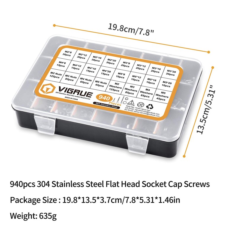 VIGRUE 940-Piece Screw Set, M2 / M3 / M4 /