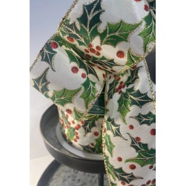 Holly Berry Christmas Wire-Edged Ribbon 2.5" x 5 Yards