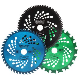 LSHUZIYU, 8"-80T, 2pcs-Set. 1" Arbor with Washer Adapter 7/8"-20mm-5/8", Brush Cutter Blade, Trimmer Weed Blade. Suitable for Husqvarna, Makita Brush Cutter