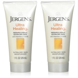 Jergens Ultra Healing Dry Skin Moisturizer, Travel Size Body and Hand Lotion, for Extra Dry Skin, Use After Washing Hands, HYDRALUCENCE blend, Vitamins C, E, B5, 1 Fl Oz (Pack of 2)