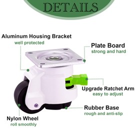 TESUMI Heavy Duty Casters, Adjustable Leveling Casters Wheels with Ratchet Handle, Retractable Castor, Pack of 4, Total Load 1102 Lbs (Green)