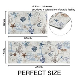 Nautical Kitchen Rug Set of 2,Ocean Themed Kitchen Decor Vintage Beach Kitchen Mat Non-Slip Washable, Farmhouse Kitchen Decor Anti Fatigue Floor Mat for Kitchen Laundry Room,17x30+17x47 Inch