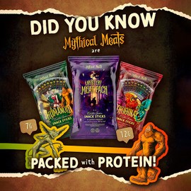 Mythical Meats Mystery Meat Random Flavor Sampler Pack – 10 Random Exotic Game and Beef Snack Sticks – Dried & Dehydrated Meats Seasoned to Perfection – High Protein Snacks