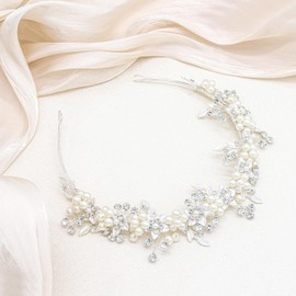 Oriamour Bridal Headbands Wedding Headpieces For Women Flower Leaves Design Hair Accessories For Bride Rhinestone Crystal Hair Tiara (Silver, 14'')